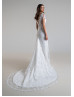 Short Sleeve Beaded Ivory Lace Wedding Dress
